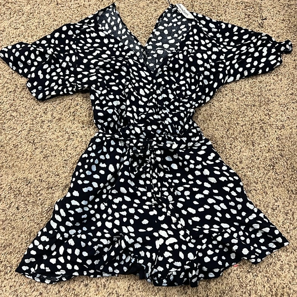 Black and white spotted romper size small